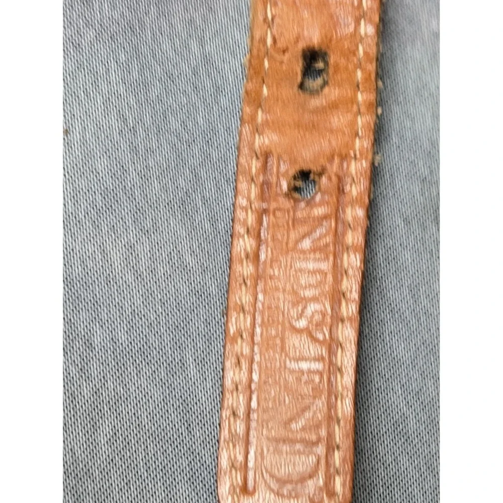 Vintage Lands End Men 32 Woven Cotton Web Leather Belt Brass Buckle 506 USA